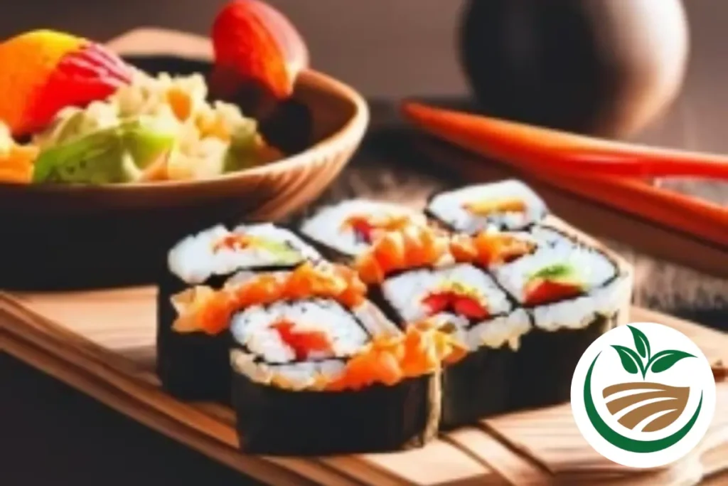 Sushi de frutas com arroz e nozes